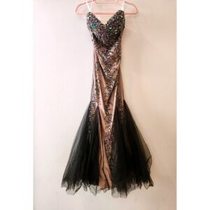 Jovani Beaded Mermaid Gown Black Tulle Prom Dress Formal Evening Jeweled Size 0